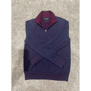 Bonobos Mens Small Cotton Cashmere Quarter Zip Sweater Navy Burgundy Marl